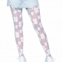 Leg Avenue HOSIERY Sheer White Daisy Pattern Tights