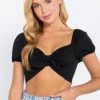 Active Basic Tie-Front Crop Top In Black