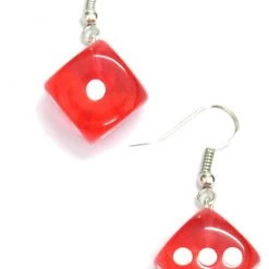 Girly Accessories Resin Dice Dangle Earrings - Red