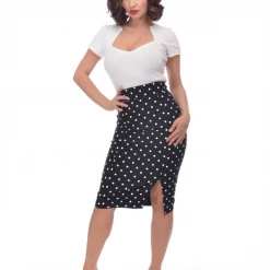 Steady Clothing Polka Dot Pencil Skirt In Black & White APPAREL