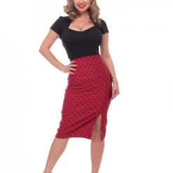 Steady Clothing Polka Dot Pencil Skirt In Red & Black