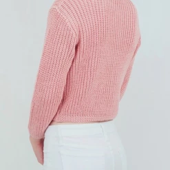MAK Chunky Knit Collared Cardigan In Dusty Pink NEW ARRIVALS