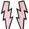 Girly Accessories Glitter Pink & Black Acrylic Lightning Bolt Dangle Earrings