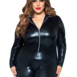 Leg Avenue Black Stretch-Lamé Catsuit APPAREL