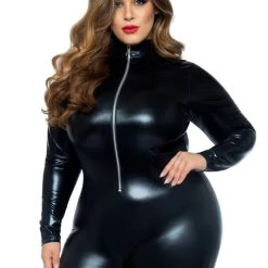 Leg Avenue Black Stretch-Lamé Catsuit APPAREL
