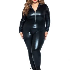 Leg Avenue Black Stretch-Lamé Catsuit APPAREL