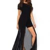 Leg Avenue Black Mesh Slit Front Long Dress APPAREL