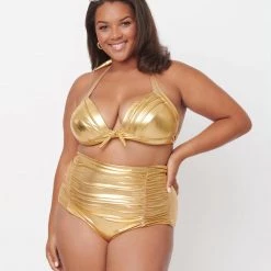 Unique Vintage Monroe Bikini Top In Gold APPAREL