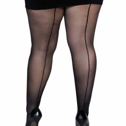 Leg Avenue Plus Size Sheer Backseam Pantyhose In Black XL & LARGER