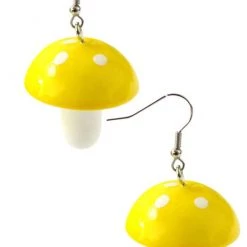 Girly Accessories Mushroom Dangle Earrings - Yellow