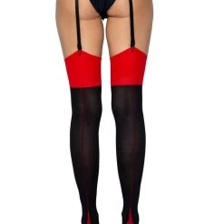 Leg Avenue Cuban Heel Backseam Thigh Highs In Black & Red