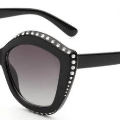 Cramilo Eyewear Oversized Round Cat Eye Embellished Sunglasses - Black