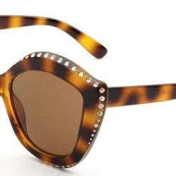Cramilo Eyewear ACCESSORIES Oversized Round Cat Eye Embellished Sunglasses - Tortoiseshell