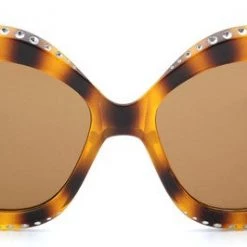 Cramilo Eyewear ACCESSORIES Oversized Round Cat Eye Embellished Sunglasses - Tortoiseshell