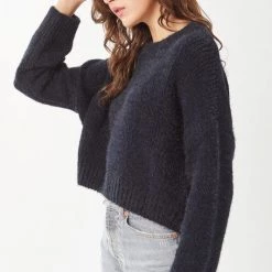 Love Tree Soft & Fuzzy Long Sleeve Sweater In Black SWEATERS