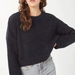 Love Tree Soft & Fuzzy Long Sleeve Sweater In Black SWEATERS