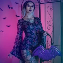 Too Fast Clothing Purple Glitter Bat Handbag By Too Fast ACCESSORIES