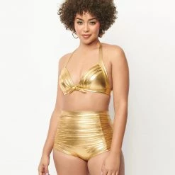 Unique Vintage Monroe Bikini Top In Gold APPAREL