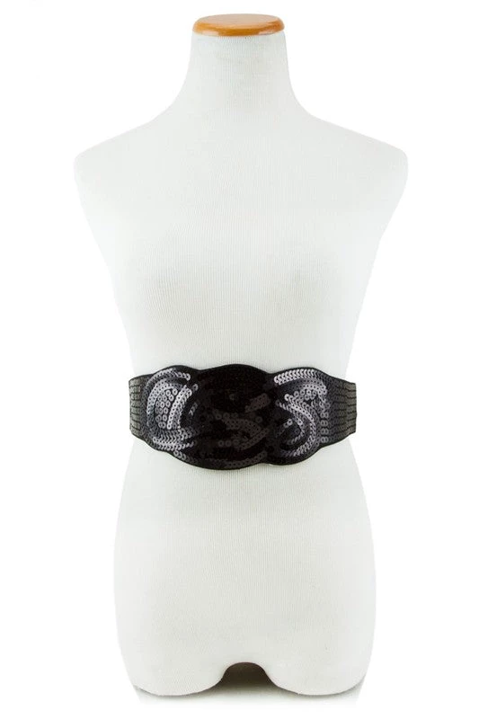 Icco Accessories Black Sequin Elastic Waist Belt 4 Icco Accessories Black Sequin Elastic Waist Belt