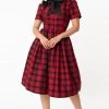 APPAREL Cora Dress In Red & Black Plaid By Unique Vintage