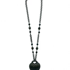 Classic Hardware Ornate Black Heart Retrolite Necklace