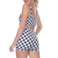 Coral & Jade Reyna Black & White Check Swim Top - Size 4 APPAREL