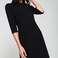 2 Hearts Puff Sleeve Mini Dress In Black
