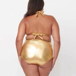 Unique Vintage Monroe Bikini Top In Gold APPAREL