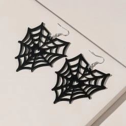 Girly Accessories Black Acrylic Spiderweb Heart Dangle Earrings