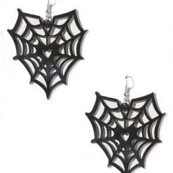 Girly Accessories Black Acrylic Spiderweb Heart Dangle Earrings