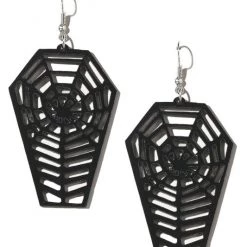 Ole Black Acrylic Spiderweb Coffin Dangle Earrings