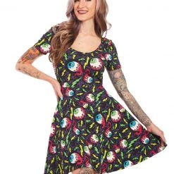 Sourpuss Clothing Electric Eyeballs Skater Dress DRESSES