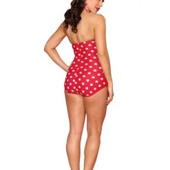 Esther Williams APPAREL Classic One-Piece Swimsuit In Red With Cream Polka Dots - Size 4