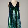 Glam Teal Sequin Swing Dress