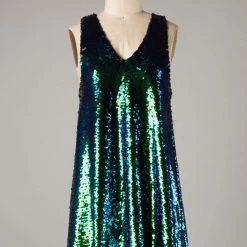 Glam Teal Sequin Swing Dress