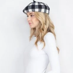 MYS Wholesale Black & White Buffalo Plaid Beret