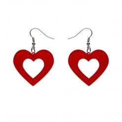 Erstwilder Essentials Heart Dangle Earrings - Red Glitter