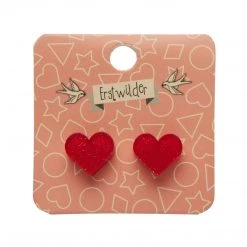Erstwilder Essentials Heart Post Earrings - Red Glitter ACCESSORIES