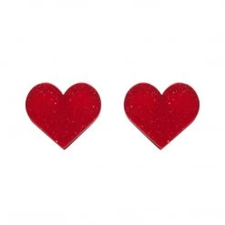 Erstwilder Essentials Heart Post Earrings - Red Glitter ACCESSORIES