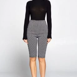 Chocolate USA Black & White Pattern Stretch Knit Knee-Length Shorts APPAREL