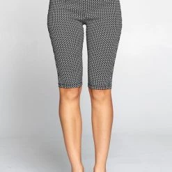 Chocolate USA Black & White Pattern Stretch Knit Knee-Length Shorts APPAREL
