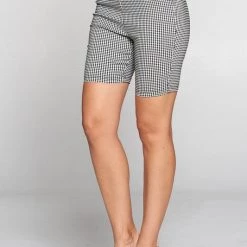 Chocolate USA Black & White Check Plaid Stretch Knit Mid-Length Shorts APPAREL