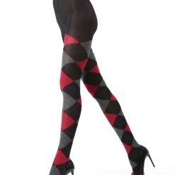 MeMoi Argyle Sweater Tights - Black & Red XL & LARGER