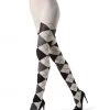 MeMoi XL & LARGER Argyle Sweater Tights - White & Black 1 MeMoi XL & LARGER Argyle Sweater Tights - White & Black