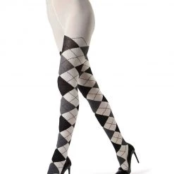 MeMoi XL & LARGER Argyle Sweater Tights - White & Black