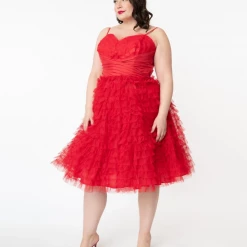 Cupcake Swing Dress In Red Tulle By Unique Vintage APPAREL