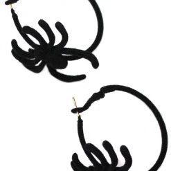 Girly Accessories Fuzzy Spider Hoop Earrings