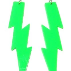 Girly Accessories Acrylic Lightning Bolt Dangle Earrings - Green