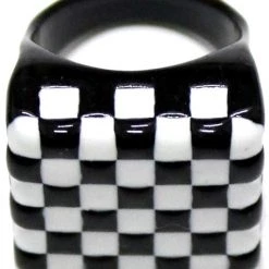 Girly Accessories Black & White Checkerboard Ring