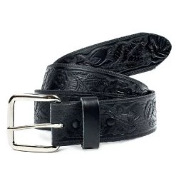 Mascorro Rose Pattern Black Leather Belt